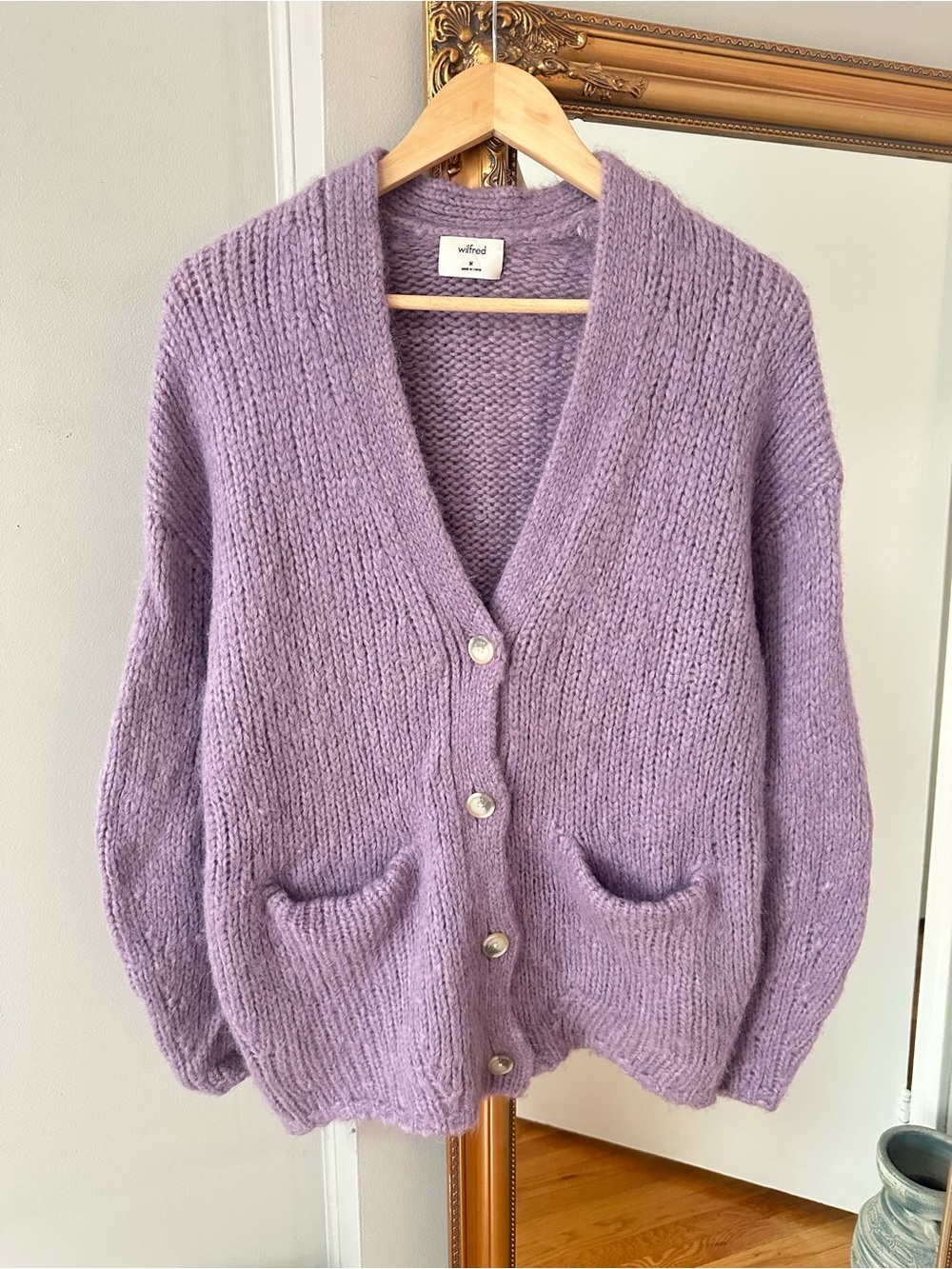 Wilfred alpaca Lavender Knit Button-Front Cardigan
